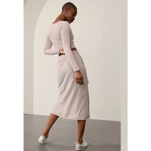 Athleta Cargo Midi Skirt Womens 12 Beige Brooklyn Heights High Rise Lightweight - Picture 9 of 15
